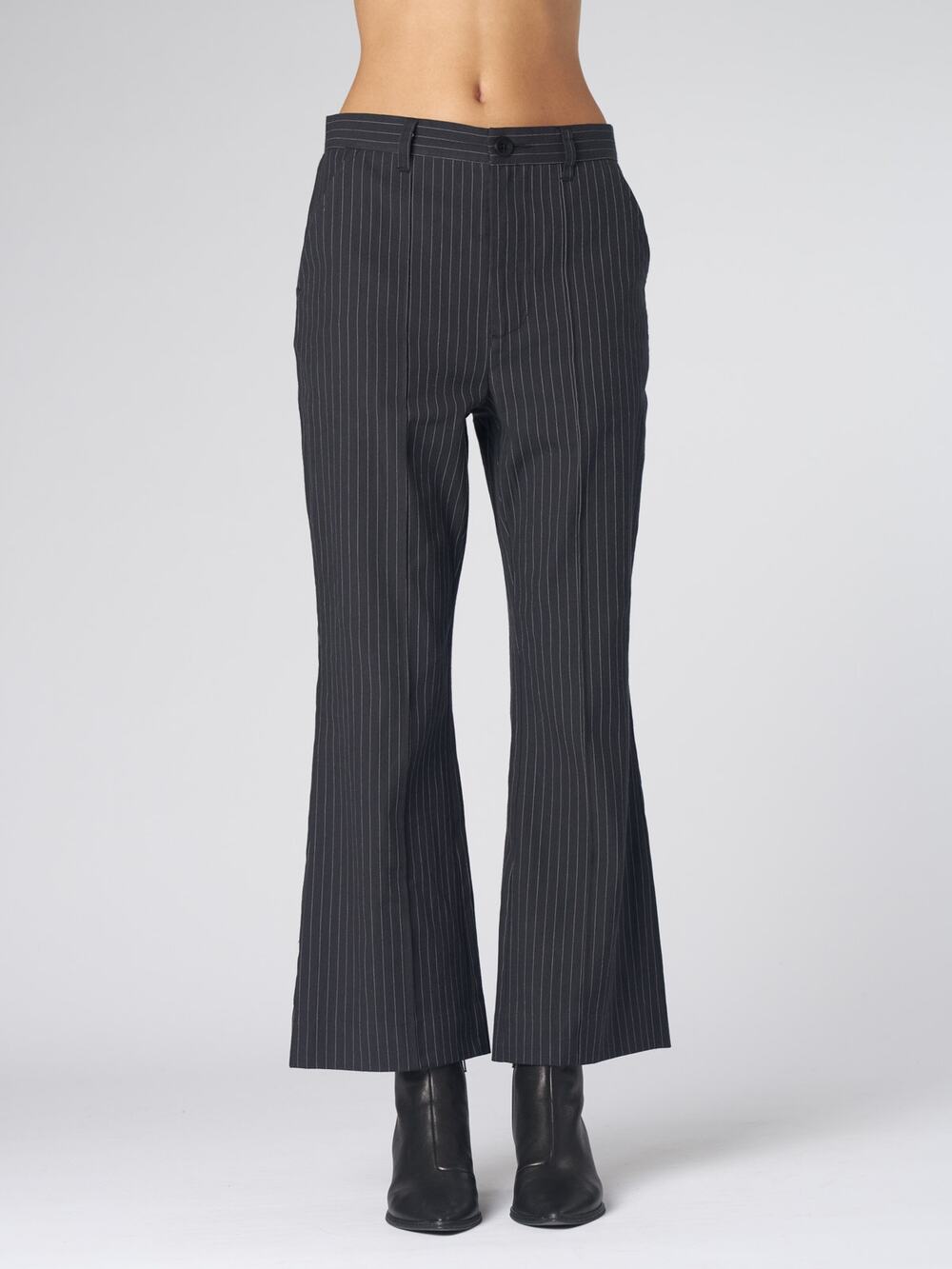THE GREAT The Bell Trousers Black Pinstripe Flannel High Rise Pants Size 28